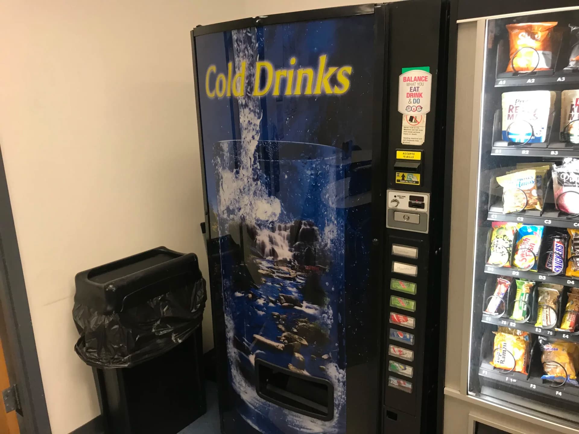 Cold drinks stocked in a beverage vending machine