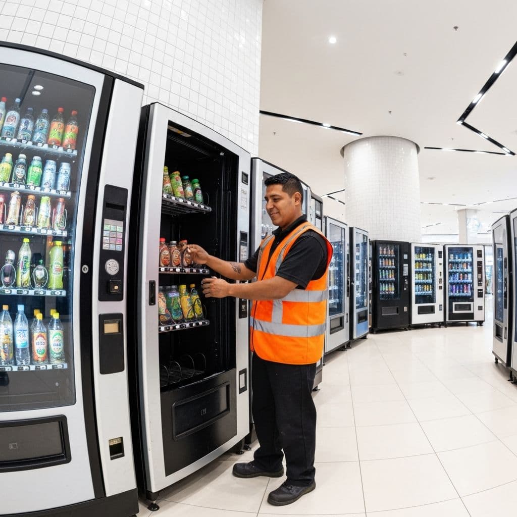 Technician servicing a vending machine
